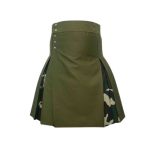 Olive Green and Camouflage Tactical Kilt with Cargo Pockets and Studs