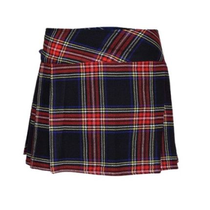 Women’s Black Stewart Tartan Mini Kilt with Buckle Straps