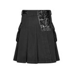 Modern Black Denim Kilt with Leather Pockets and Straps