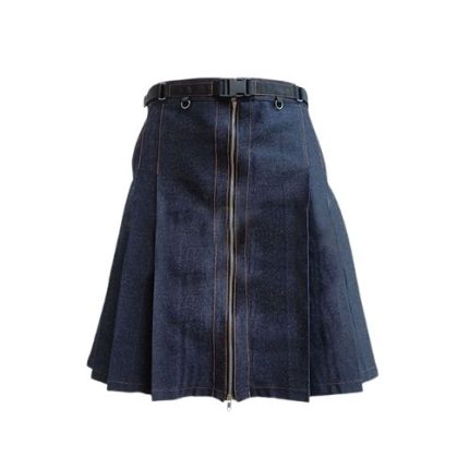 Women’s Blue Denim Mini Kilt with Front Zipper and Belt