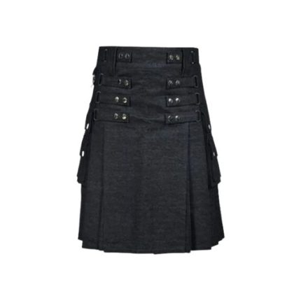 womens stylish black denim kilt