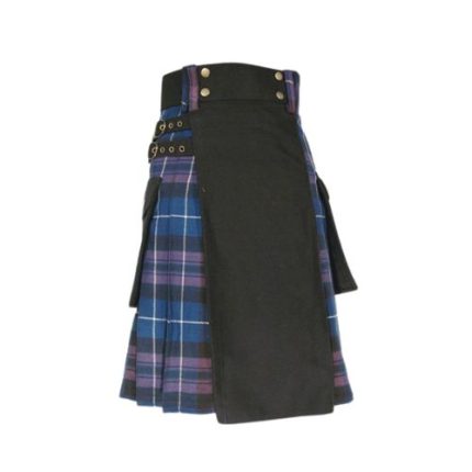 Men’s Black Hybrid Utility Kilt with Pride of Scotland Tartan Pleats