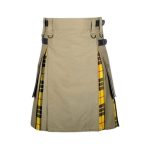 Men’s Khaki Hybrid Utility Kilt with MacLeod of Lewis Tartan Pleats
