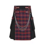 Men’s Black Gothic Hybrid Kilt with Tartan Apron and Chains