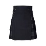 Men’s Black Hybrid Utility Kilt with Night Watch Tartan Pleats