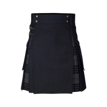 Men’s Black Hybrid Utility Kilt with Night Watch Tartan Pleats