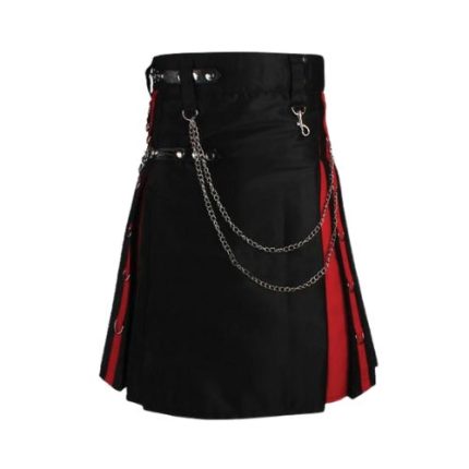 Men’s Black Rainbow Hybrid Kilt with Red Utility Pockets