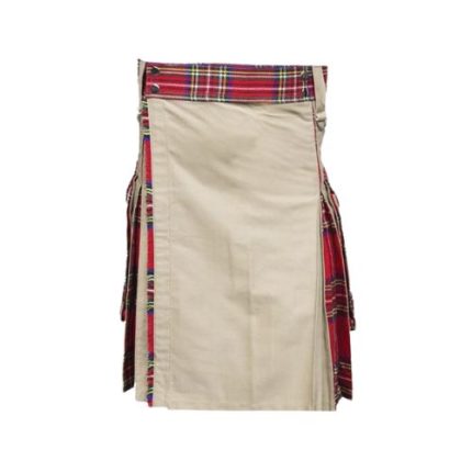 Men’s Khaki Hybrid Utility Kilt with Royal Stewart Tartan Accents