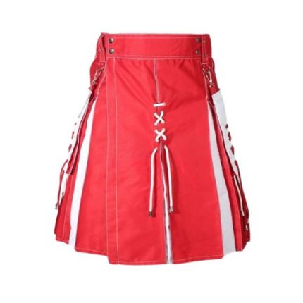 Men’s Two-Tone Red and White Hybrid Kilt with Lace-Up Front Design