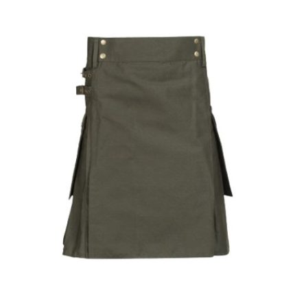 Kilts for Men - Olive Green Utility Kilt with Cargo Pockets
