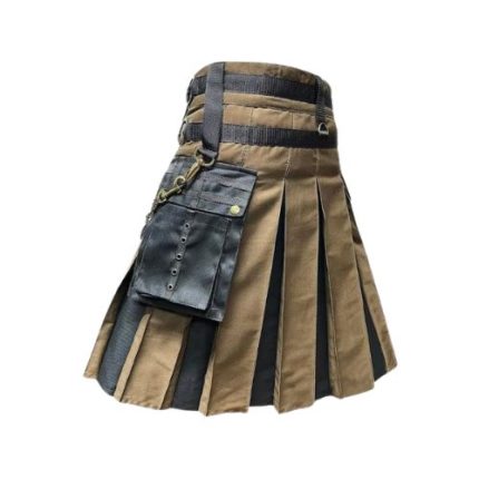 Men’s Brown and Black Gothic Hybrid Kilt with Black Watch Tartan Apron and Chains