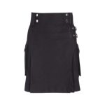 Women’s Black Utility Kilt with Buckle Straps and Functional Pockets
