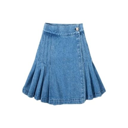 Women’s Blue Washable Denim Mini Kilt with Pleats