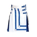 Men’s White and Blue Hybrid Kilt with Stylish Front Design