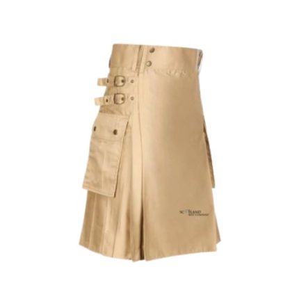 Kilts for Men - Modern Beige Utility Kilt with Buckles