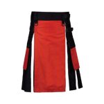 Men’s Black Hybrid Kilt with Bold Red Apron and Utility Design
