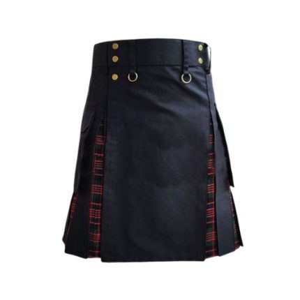 Men’s Black Hybrid Kilt with MacDonald Tartan Pleats