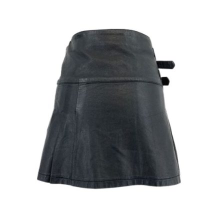 Modern Black Short Leather Kilt with Adjustable Side Straps