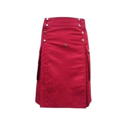 Women’s Red Utility Kilt with Side Pockets and Button Details