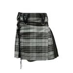 Women’s Grey Tartan Hybrid Kilt with Lace-Up Side and Black Accents