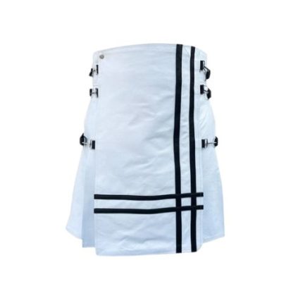 White Leather Modern Kilt for Men