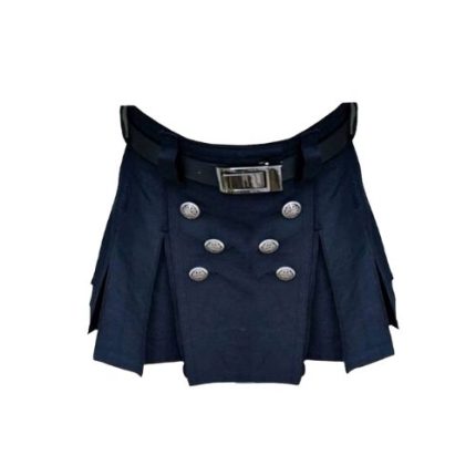 Women’s Navy Blue Short Utility Kilt with Decorative Buttons and Belt