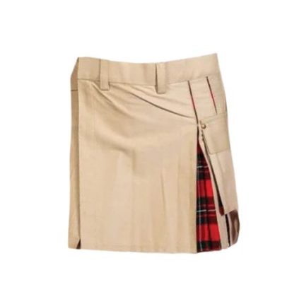 Women’s Khaki and Red Tartan Hybrid Mini Kilt with Side Pocket