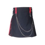 Women’s Black and Red Hybrid Kilt with Chain Accents and Side Rings