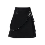 Women’s Black Punk Mini Kilt with Chain and Ring Accents