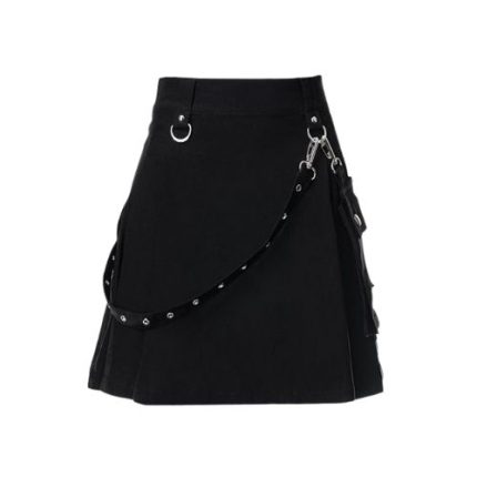 Women’s Black Punk Mini Kilt with Chain and Ring Accents