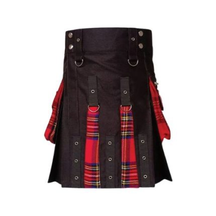 Men’s Modern Hybrid Kilt with Black and Royal Stewart Tartan Design