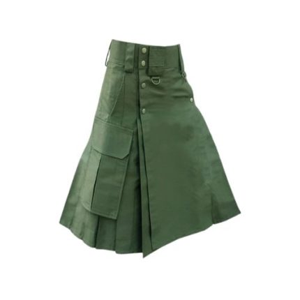 Women’s Olive Green Tactical Utility Kilt with Cargo Pockets and Adjustable Straps