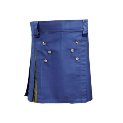 Women’s Blue Hybrid Mini Utility Kilt with Decorative Front Buttons