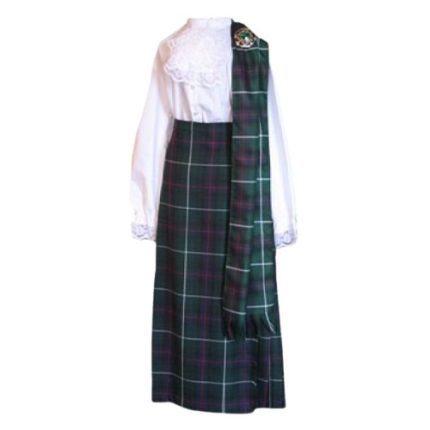 Women's Full-Length Traditional Tartan Kilt Outfit with Blouse and Sash