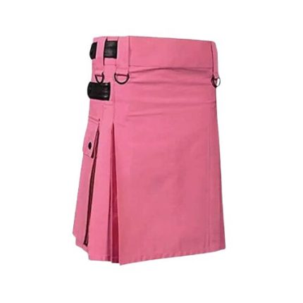 Women’s Pink Utility Kilt with Leather Straps and Side Pockets