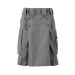 Gray Tactical Kilt with Cargo Pockets, Adjustable Straps, and Reinforced Stitching