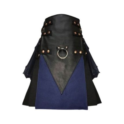 Men’s Gothic Black Hybrid Kilt with V-Shaped Leather Apron