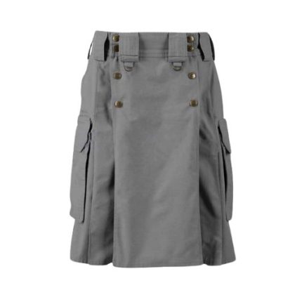 Gray Tactical Kilt with Cargo Pockets, Adjustable Straps, and Reinforced Stitching
