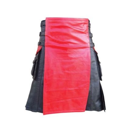 Modern Red and Black Leather Kilt with Changeable Apron