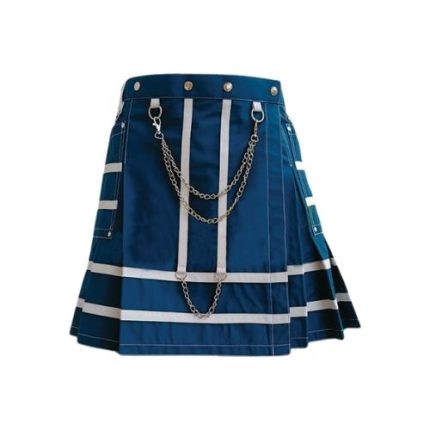 Women’s Navy Blue Utility Mini Kilt with Chains and Contrast Straps