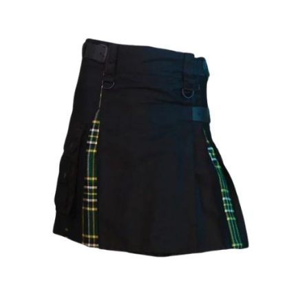 Women’s Black and Green Irish Tartan Hybrid Kilt with Utility Pockets