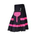 Women’s Black and Pink Hybrid Kilt with Side Pocket and Buckle Straps - Image 2