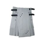 Women’s White and Black Hybrid Kilt with Stud Accents and Buckle Straps