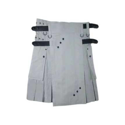 Women’s White and Black Hybrid Kilt with Stud Accents and Buckle Straps