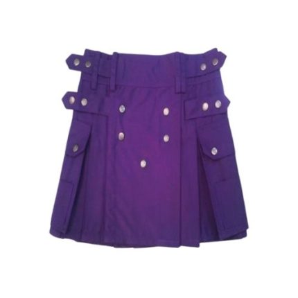 Women’s Purple Mini Utility Kilt with Silver Button Accents and Large Pockets