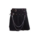 Women’s Black Pleated Mini Kilt with Chains and Belted Straps