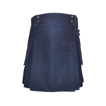 Women’s Blue Denim Utility Kilt with Pockets