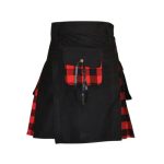 Men’s Black Hybrid Kilt with Rob Roy MacGregor Tartan Pleats