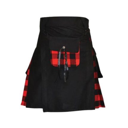 Men’s Black Hybrid Kilt with Rob Roy MacGregor Tartan Pleats