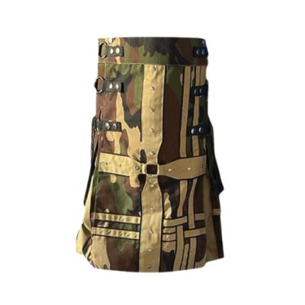 Men’s Gothic Woodland Camo Hybrid Kilt with Khaki Accents